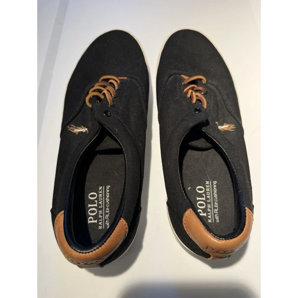 Polo Ralph Lauren Sneakers Men Size 11 Black Canvas Leather RLite Low Top Shoes